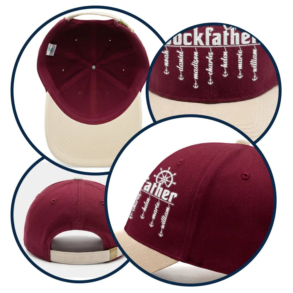 Gift For Father,Happy,Dad's Hobby,Non-Eng,Humorous - The Dockfather Nautical Dad Custom Kid Name - Personalized Embroidered Two Tone Cap