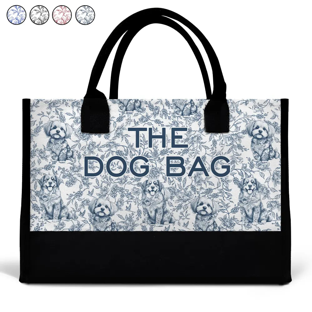 Happy, Dog Lovers, Dog Mom, Cat Lovers, Pet Lovers - The Dog Bag Chinoiserie Toile - Personalized Canvas Tote Bag