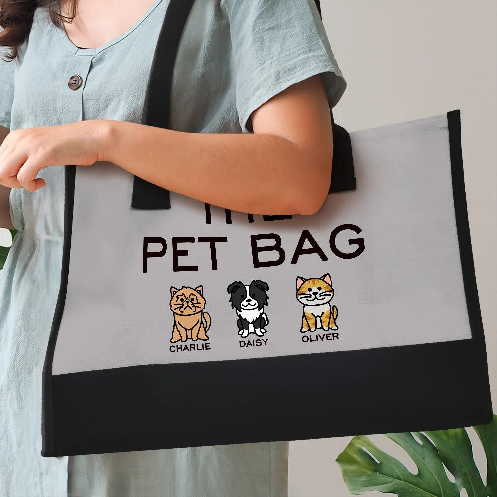 Pet Mom,Cat Lovers,Pet Lovers,Dog Lovers,Cat Mom,Dog Mom,Happy - The Dog Bag Color Stick Figure Dog Cat - Personalized Canvas Tote Bag