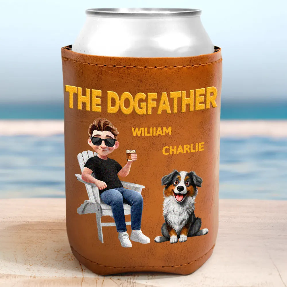 The Dog Father 3D - Personalized Leather Can Cooler