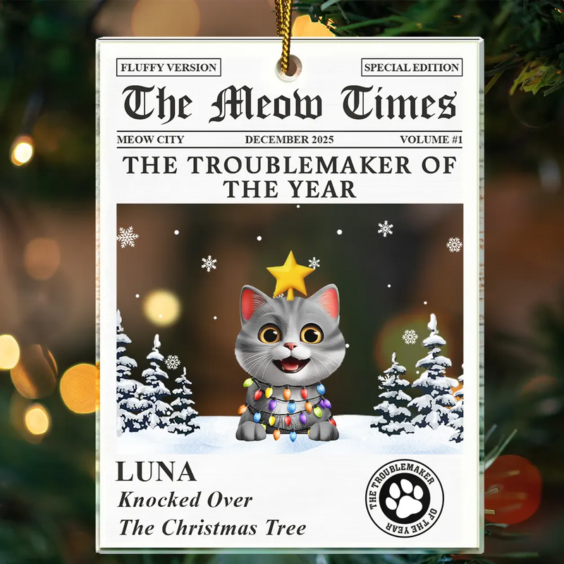 Pet Lovers,Pet Mom,Pet Dad,Dog Lovers,Dog Mom,Dog Dad,Cat Lovers,Cat Mom,Cat Dad,Christmas,Funny,Non-Eng - The Dog Times The Meow Times - Personalized Custom Shaped Acrylic Ornament