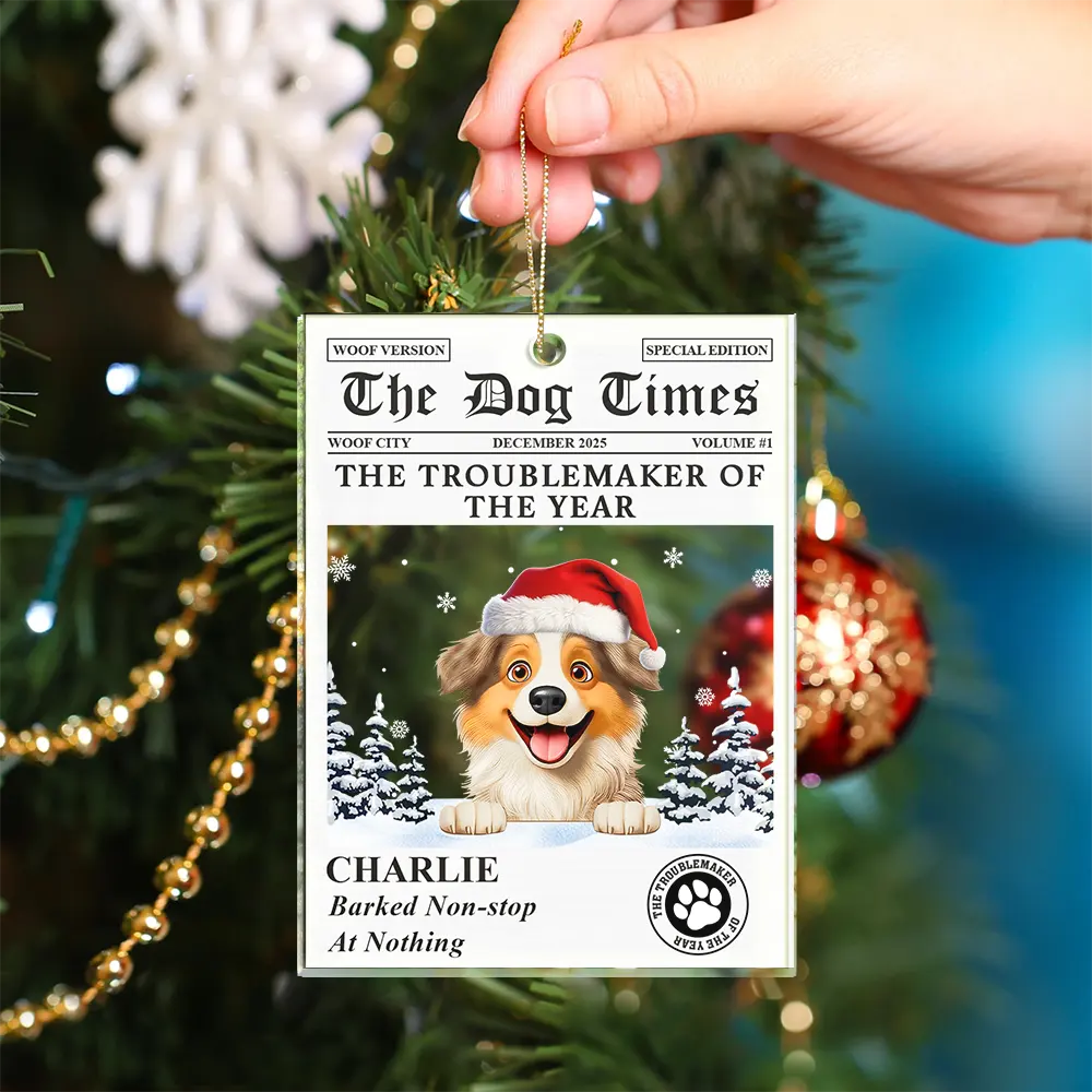 Pet Lovers,Pet Mom,Pet Dad,Dog Lovers,Dog Mom,Dog Dad,Cat Lovers,Cat Mom,Cat Dad,Christmas,Funny,Non-Eng - The Dog Times The Meow Times - Personalized Custom Shaped Acrylic Ornament