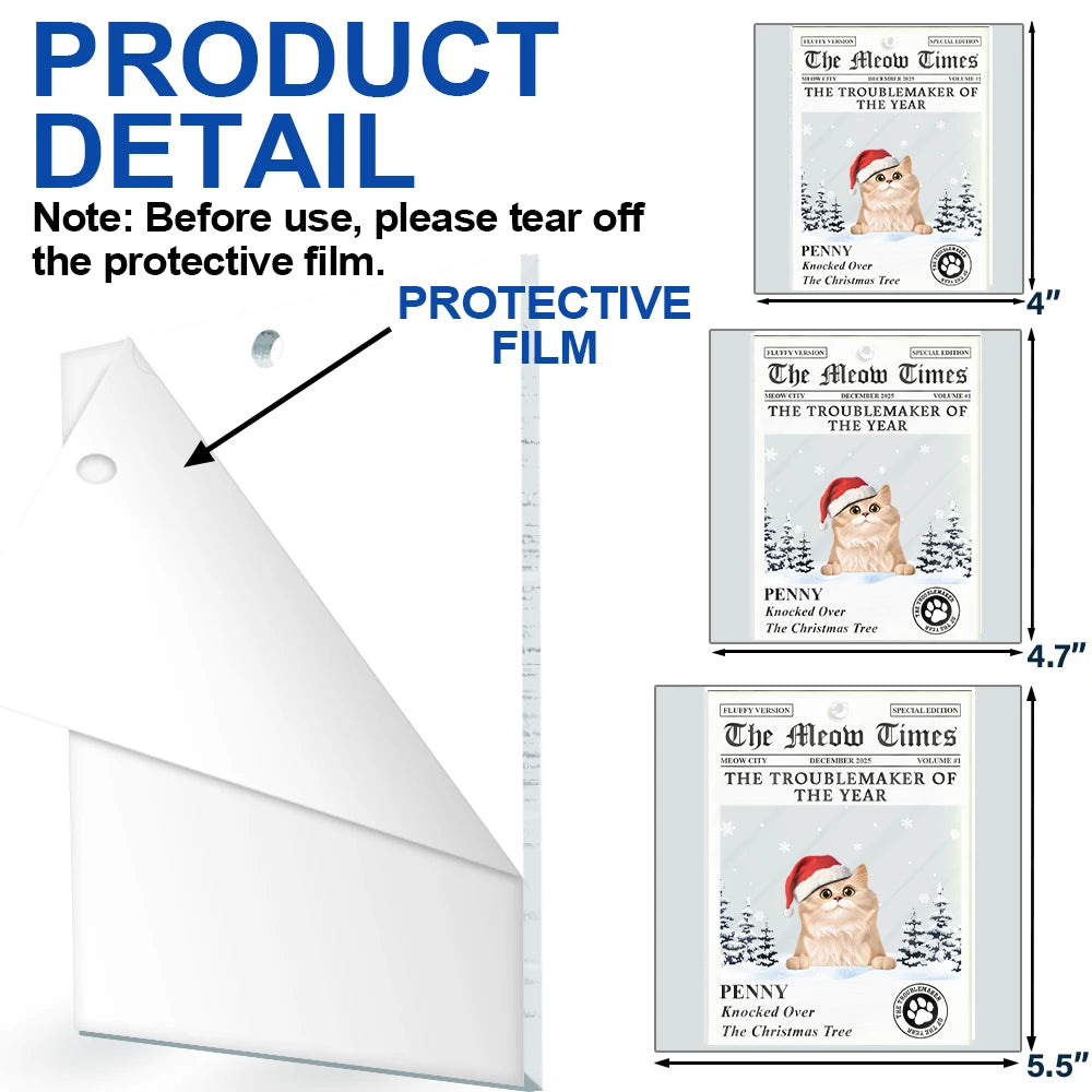 Pet Lovers,Pet Mom,Pet Dad,Dog Lovers,Dog Mom,Dog Dad,Cat Lovers,Cat Mom,Cat Dad,Christmas,Funny,Non-Eng - The Dog Times The Meow Times - Personalized Custom Shaped Acrylic Ornament