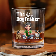 Dog Lovers,Dog Mom,Dog Dad,Pet Lovers,Pet Mom,Pet Dad,Happy - The Dogfather 3D Effect - Personalized Whiskey Glass