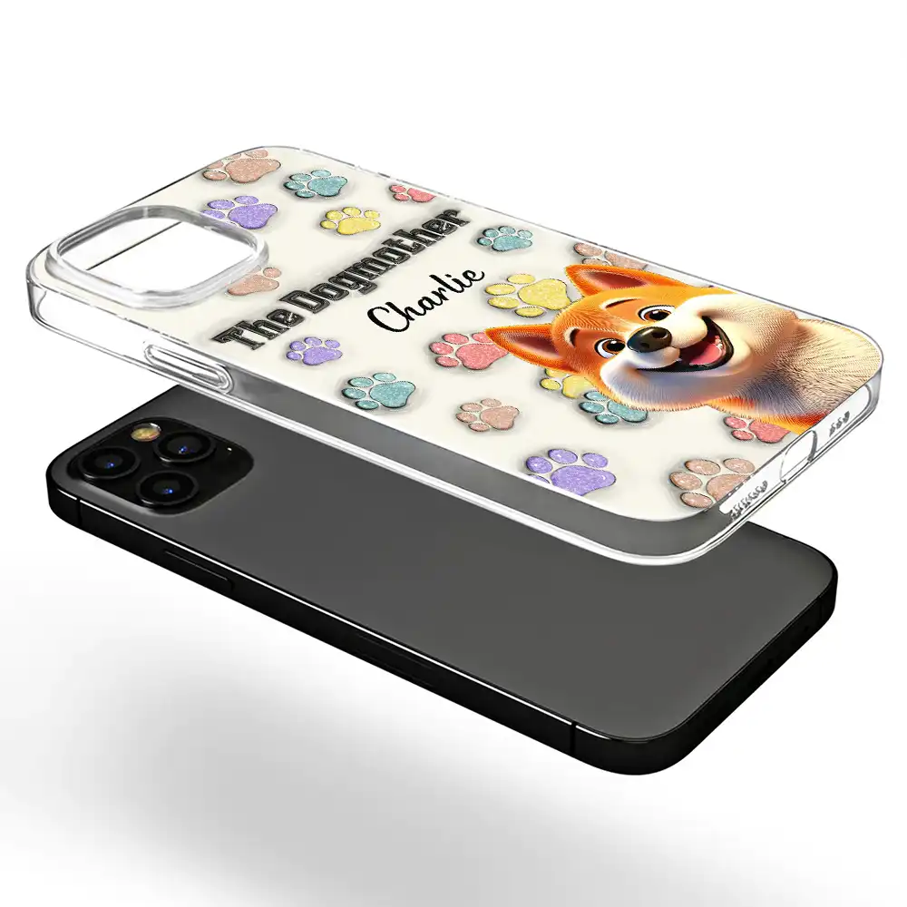 Dog Mom, Dog Dad, Happy - The Dogmother Dogfather Cute Dog - 3D Inflated Effect Printed, Personalized Clear Phone Case