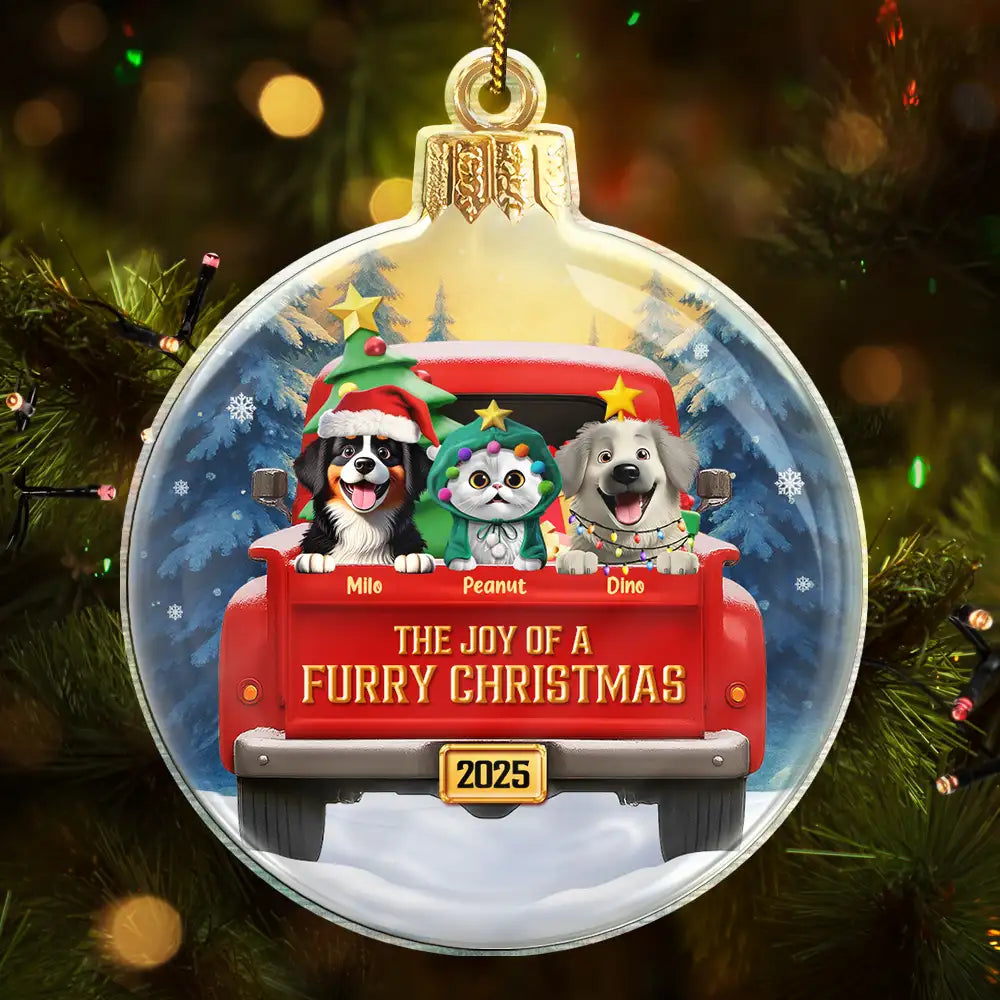 The Joy Of A Furry Christmas 3D Effect - Personalized Custom Shaped Acrylic Ornament