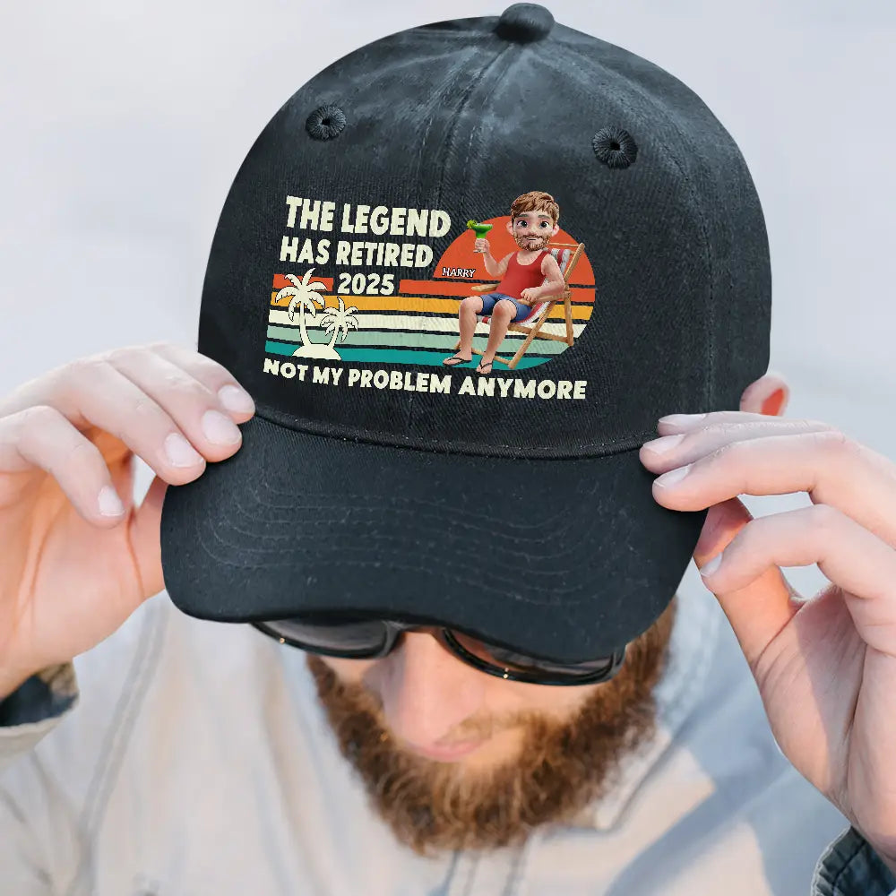 Retirement, Gift For Wife, Gift For Husband, Gift For Yourself, Gift For Women, Gift For Men, Gift For Grandpa, Gift For Father, Gift For Mother, Gift For Grandma, Funny - The Legend Has Retired Vintage Cartoon - Personalized Vintage Washed Denim Cap