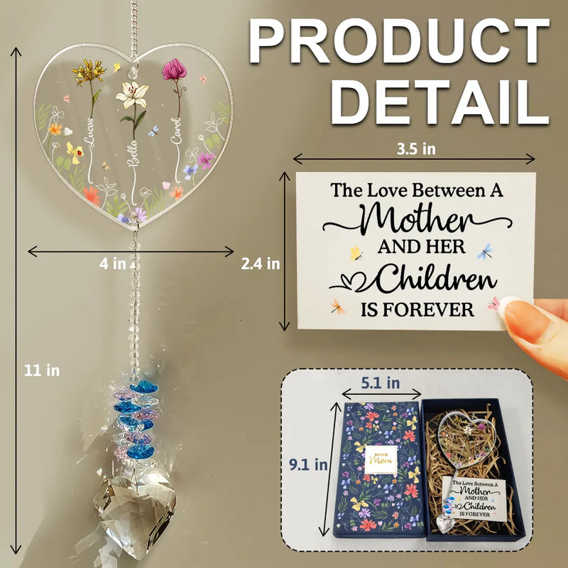 Gift For Mother,Mom - Daughters (Adult),Mom - Daughters (Young),Mom - Sons,Mom - Children,Gift For Daughter,Love - The Love Between A Mother And Her Children - Personalized Heart Crystal Suncatcher