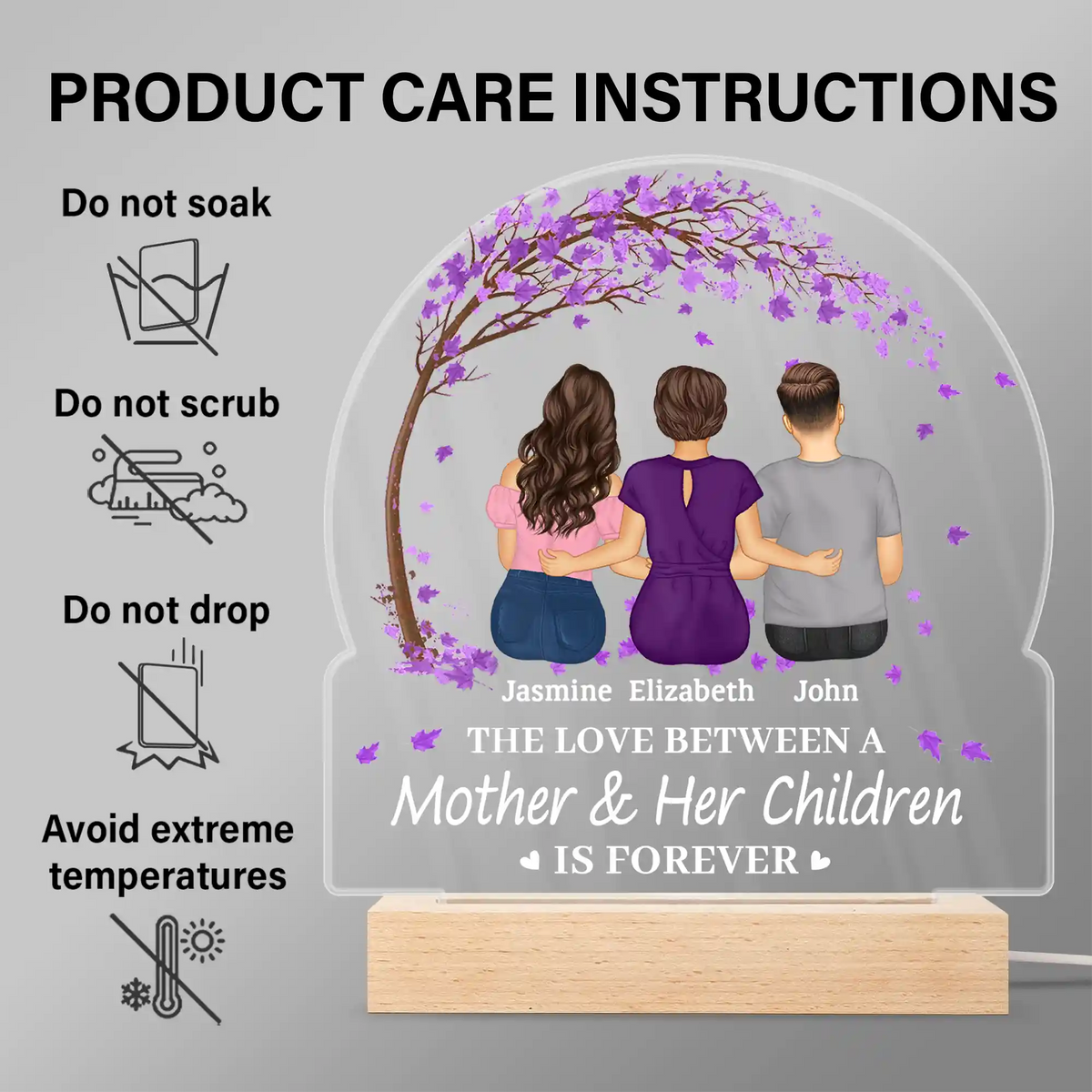 Gift For Women,Gift For Mother,Single Mom,Mom - Daughters (Adult),Mom - Daughters (Young),Mom - Sons,Mom - Children,Love - The Love Between A Mother & Her Daughters Sons - Personalized 3D Led Light Wooden Base