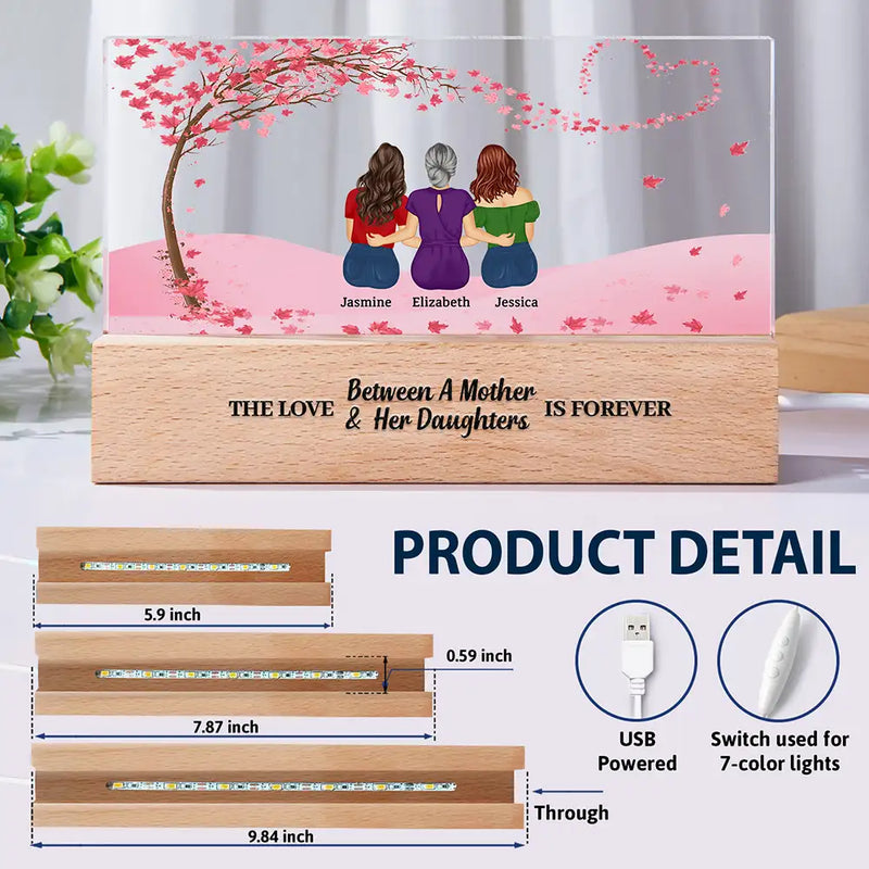 Gift For Women,Gift For Mother,Single Mom,Mom,Daughters,Sons,Children,Love - The Love Between A Mother & Her Daughters Sons - Personalized Rectangle LED Light