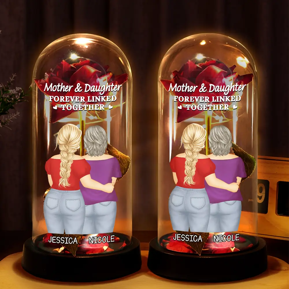 Gift For Mother,Mom - Daughters (Adult),Happy - The Love Between Mother & Daughter - Personalized Everlasting Rose Dome Lamp