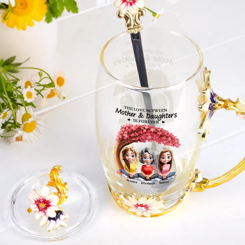Gift For Mother,Mom - Daughters (Adult),Happy - The Love Between Mother & Daughter - Personalized Glass Flower Tea Cup