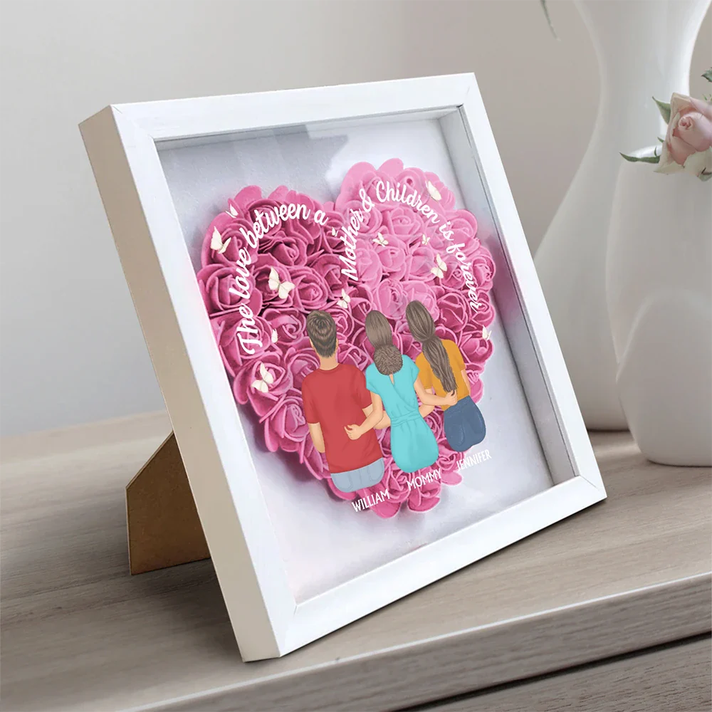 Gift For Mother,Gift For Daughter,Mom,Daughters ,Gift For Grandma - The Love Between Mother & Daughters Is Forever - Personalized Flower Shadow Box
