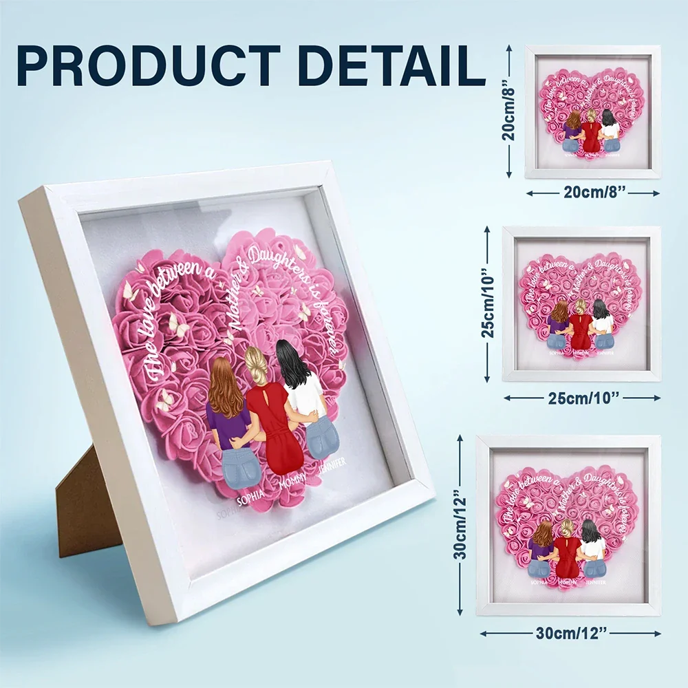 Gift For Mother,Gift For Daughter,Mom,Daughters ,Gift For Grandma - The Love Between Mother & Daughters Is Forever - Personalized Flower Shadow Box
