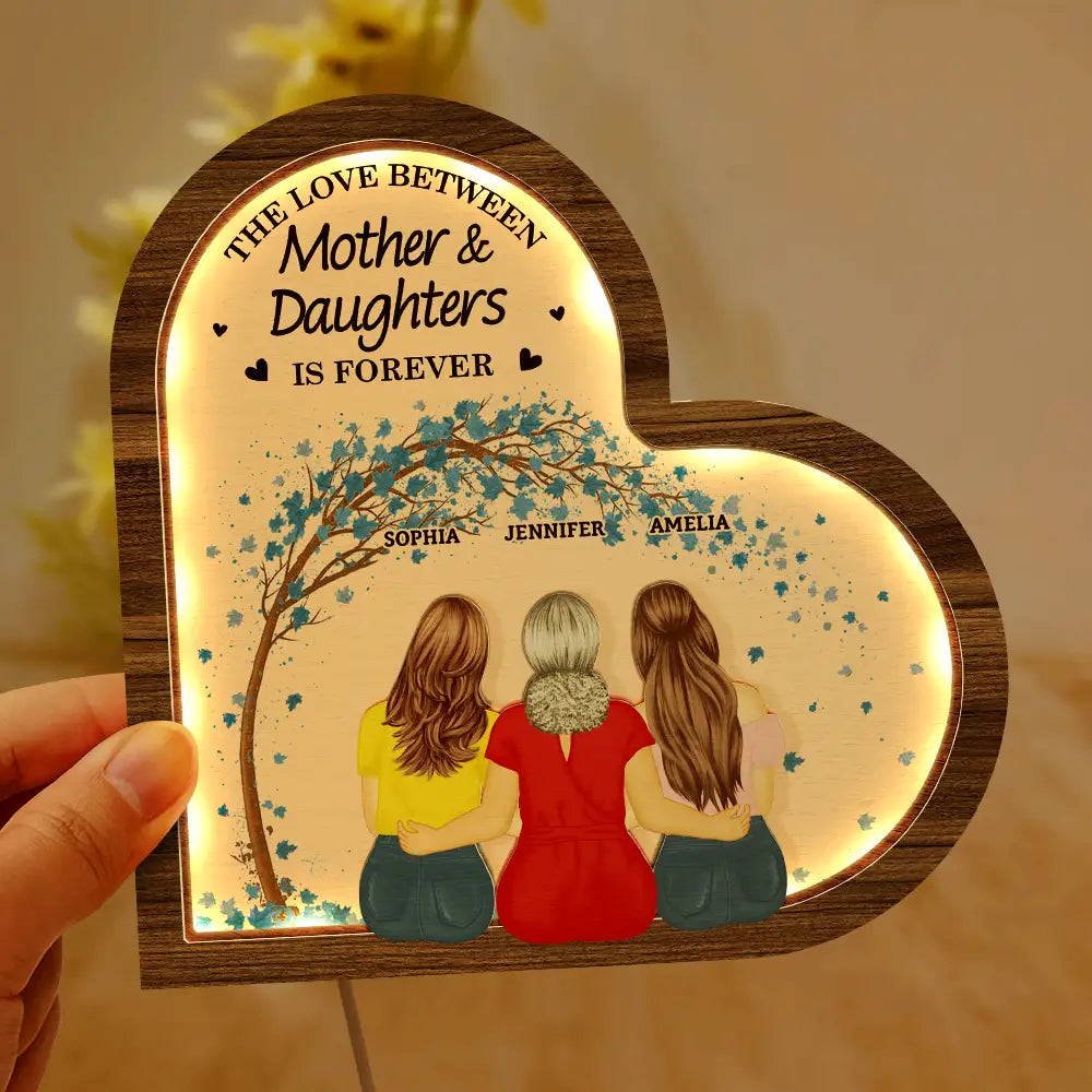 Gift For Mother,Mom - Daughters (Adult),Love - The Love Between Mother & Daughters Is Forever - Personalized LED Light Wooden Plaque