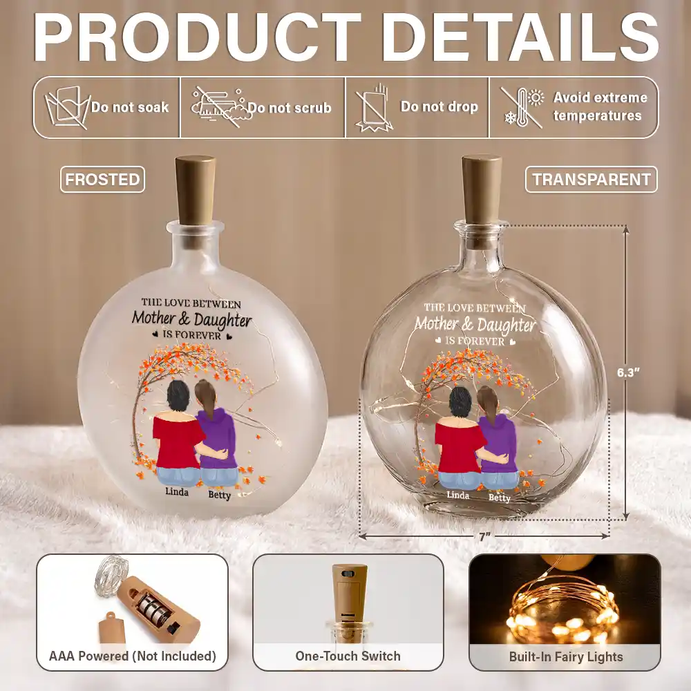 Sentimental,Christmas,Gift For Mother,Vector - The Love Between Mother & Daughters Is Forever - Personalized Round Flat Bottle Light