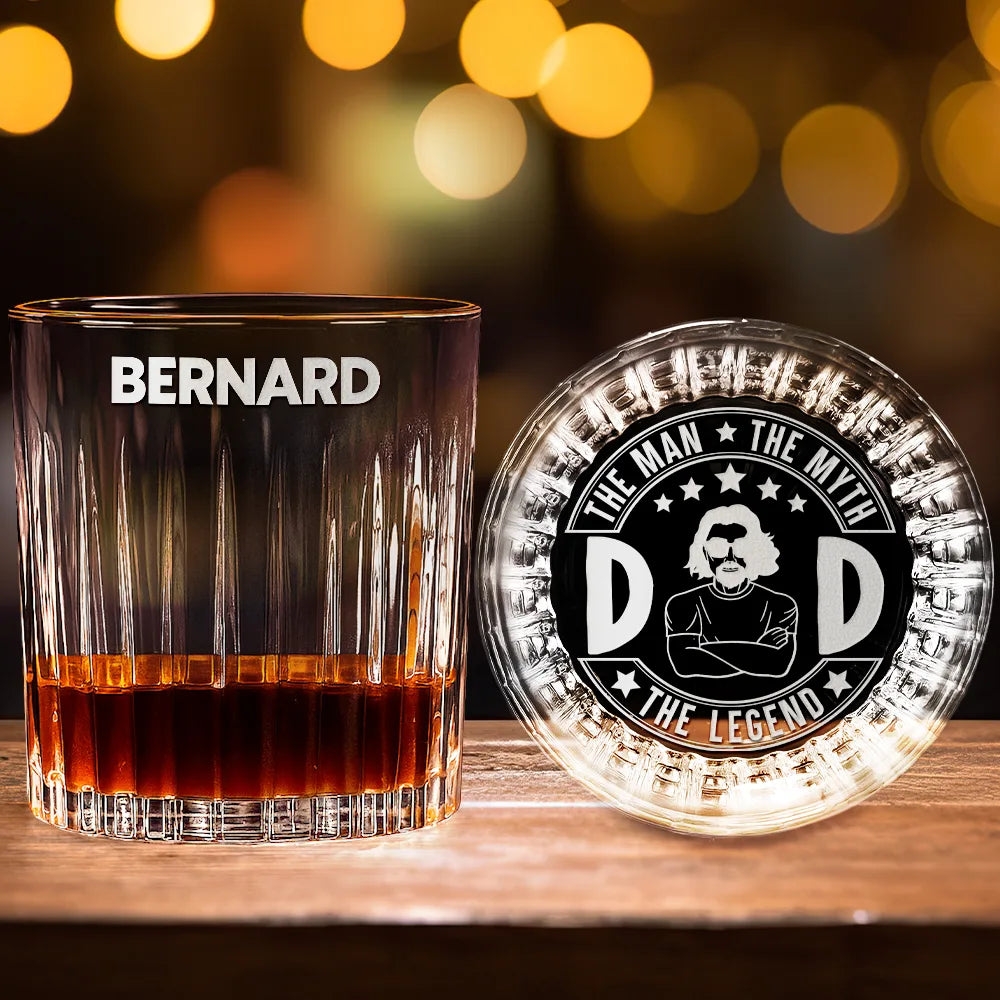 Gift For Father,Happy,Gift For Grandpa - The Man The Myth The Legend - Personalized Rocks Whiskey Glass