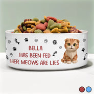 Cat Lovers,Cat Mom,Cat Dad - The Meows Are Lies - Personalized Pet Bowl