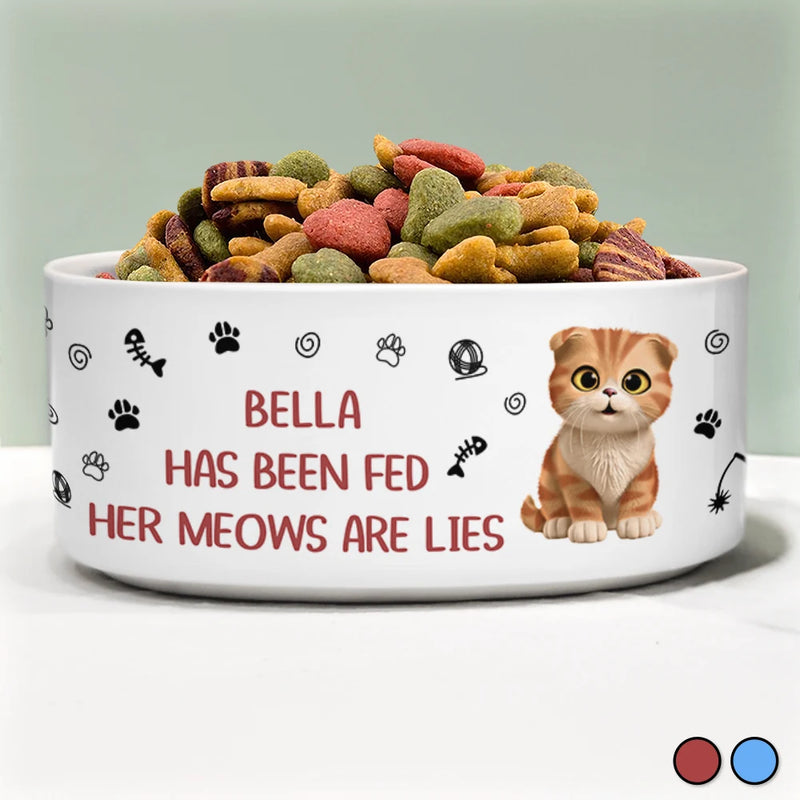Cat Lovers,Cat Mom,Cat Dad - The Meows Are Lies - Personalized Pet Bowl