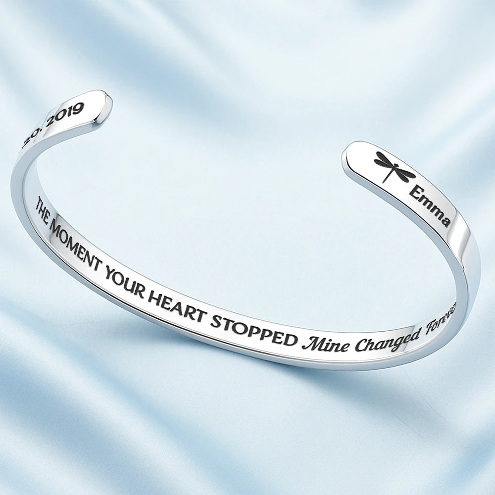 Memorial,Pet Lovers,Pet Mom,Pet Dad,Cat Lovers,Cat Mom,Cat Dad,Dog Lovers,Dog Mom,Dog Dad,Sad - The Moment Your Heart Stopped - Personalized Bangle Bracelet Cuff