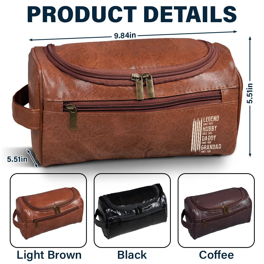 Gift For Father,Gift For Grandpa,Independence Day,Gift For Husband,Afro Dad,Non-Eng,Icon,Proud - The Original Legend Legend Husband Daddy Grandpa - Personalized Leather Toiletry Bag