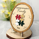 Family,Pet Lovers,Pet Mom,Pet Dad,Pet Couple,Dog Lovers,Dog Couple,Dog Mom,Dog Dad,Cat Lovers,Cat Mom,Cat Dad,Cat Couple,Happy,Single Mom,Single Dad,Gift For Grandpa,Gift For Grandma,Gift For Grandkids - The Pieces That Make Our Family Puzzle - Personalized 2-Layered Wooden Plaque With Stand