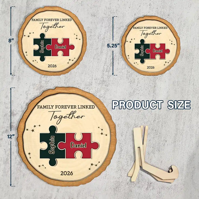 Family,Pet Lovers,Pet Mom,Pet Dad,Pet Couple,Dog Lovers,Dog Couple,Dog Mom,Dog Dad,Cat Lovers,Cat Mom,Cat Dad,Cat Couple,Happy,Single Mom,Single Dad,Gift For Grandpa,Gift For Grandma,Gift For Grandkids - The Pieces That Make Our Family Puzzle - Personalized 2-Layered Wooden Plaque With Stand