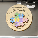 Family,Pet Lovers,Pet Mom,Pet Dad,Pet Couple,Dog Lovers,Dog Couple,Dog Mom,Dog Dad,Cat Lovers,Cat Mom,Cat Dad,Cat Couple,Happy,Single Mom,Single Dad,Gift For Grandpa,Gift For Grandma,Gift For Grandkids - The Pieces That Make Our Family Puzzle - Personalized Custom Shaped Car Visor Clip