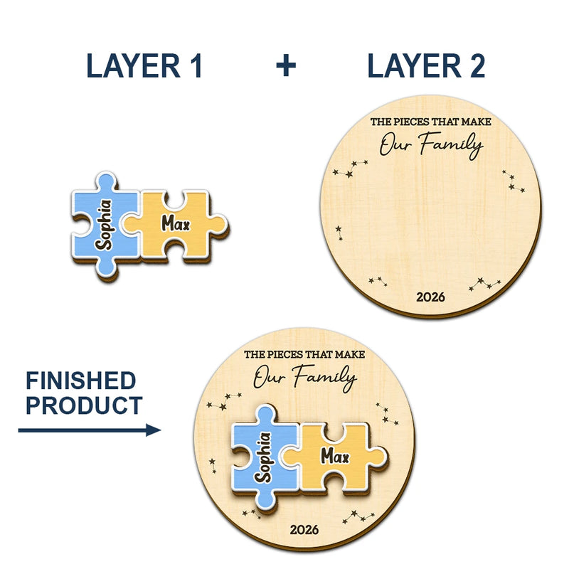 Family,Pet Lovers,Pet Mom,Pet Dad,Pet Couple,Dog Lovers,Dog Couple,Dog Mom,Dog Dad,Cat Lovers,Cat Mom,Cat Dad,Cat Couple,Happy,Single Mom,Single Dad,Gift For Grandpa,Gift For Grandma,Gift For Grandkids - The Pieces That Make Our Family Puzzle - Personalized Custom Shaped Car Visor Clip