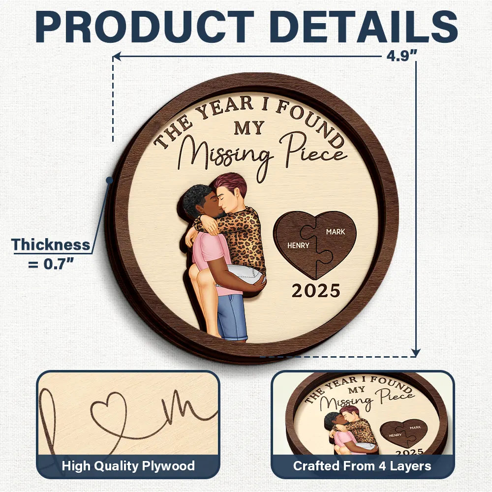 Gift For Husband, Gift For Wife, Gift For Boyfriend, Gift For Girlfriend, Custom Photo, Love, Gift For Couples - The Year I Found My Missing Piece Kissing Couples - Personalized 2-Layered Wooden Ring Dish