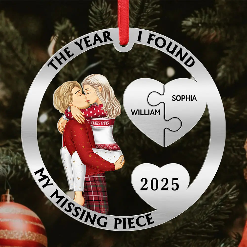 The Year I Found My Missing Piece Kissing Couples - Personalized Metal Ornament