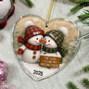 Gift For Couples, Gift For Husband, Gift For Wife, Gift For Boyfriend, Gift For Girlfriend, Love, Christmas - The Year I Found My Missing Piece Snowman - Personalized Heart Shaped Glass Ornament
