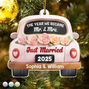 Love,Christmas,Gift For Wife,Gift For Husband,Gift For Couples,Married ,Engaged - The Year We Became Mr & Mrs 3D Effect - Personalized Custom Shaped Acrylic Ornament