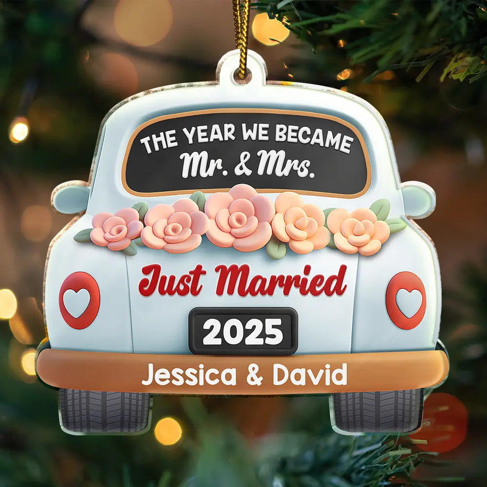 Love,Christmas,Gift For Wife,Gift For Husband,Gift For Couples,Married ,Engaged - The Year We Became Mr & Mrs 3D Effect - Personalized Custom Shaped Acrylic Ornament