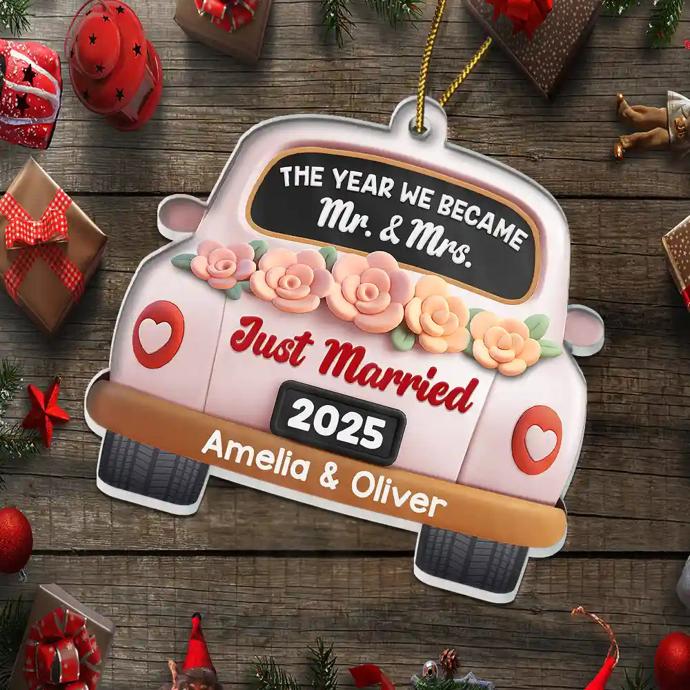 Love,Christmas,Gift For Wife,Gift For Husband,Gift For Couples,Married ,Engaged - The Year We Became Mr & Mrs 3D Effect - Personalized Custom Shaped Acrylic Ornament