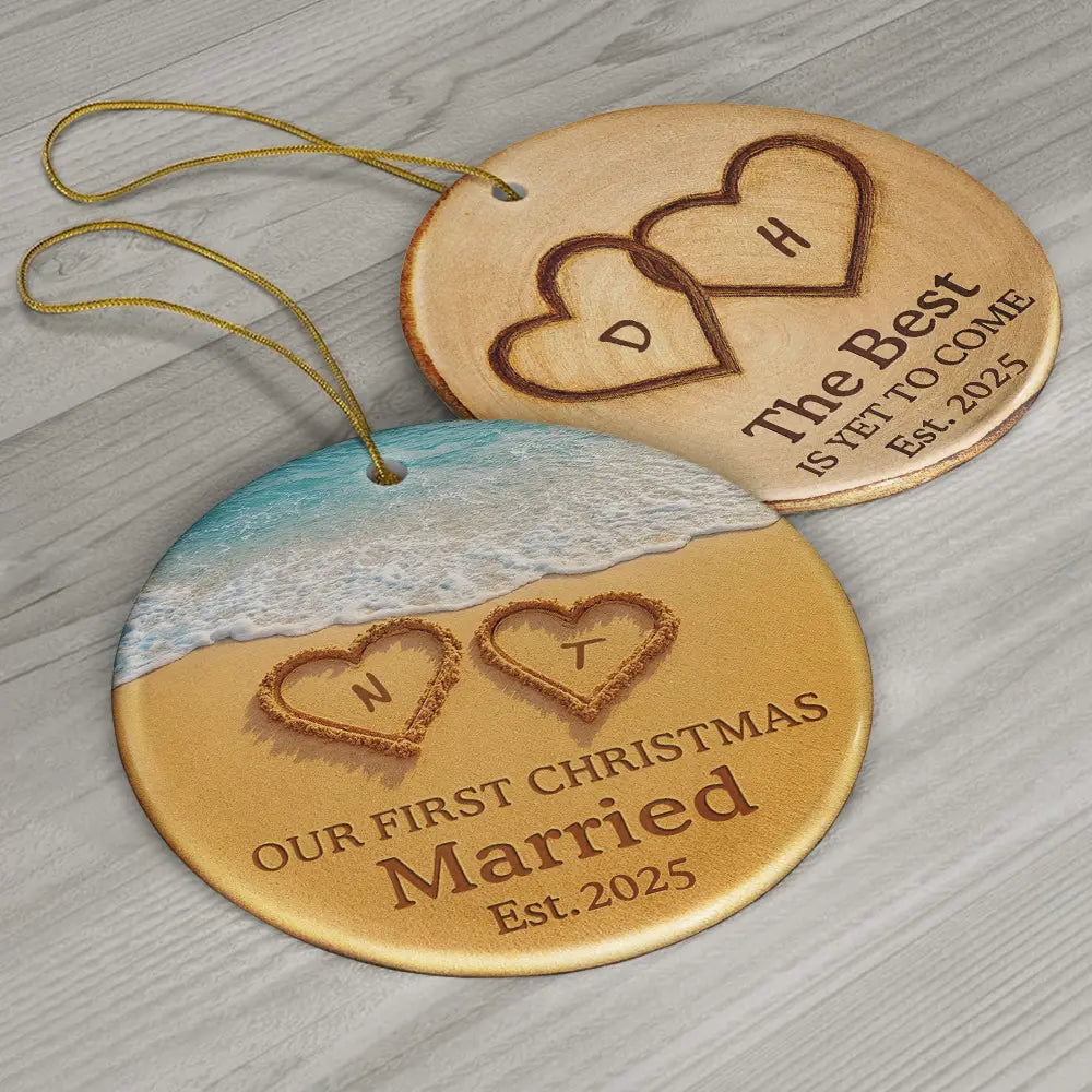 Gift For Couples,Gift For Husband,Gift For Wife,Gift For Boyfriend,Gift For Girlfriend,Anniversary,Wedding Anniversary,Love - The Year We Became Mr & Mrs Initial Letter - Personalized Circle Ceramic Ornament