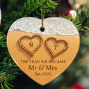 Gift For Couples,Gift For Husband,Gift For Wife,Gift For Boyfriend,Gift For Girlfriend,Anniversary,Wedding Anniversary,Love - The Year We Became Mr & Mrs Initial Letter - Personalized Heart Ceramic Ornament