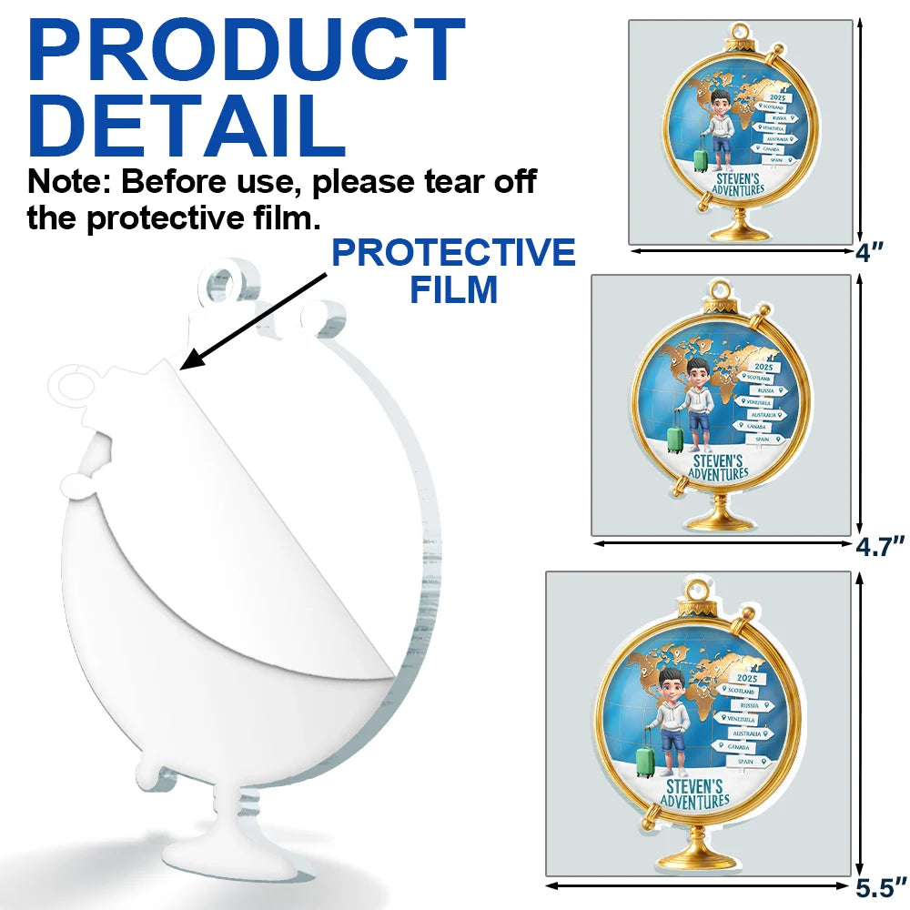 Christmas,Gift For Couples,Travel,Gift For Yourself - The Year We Visited Around The Globe - Personalized Custom Shaped Acrylic Ornament