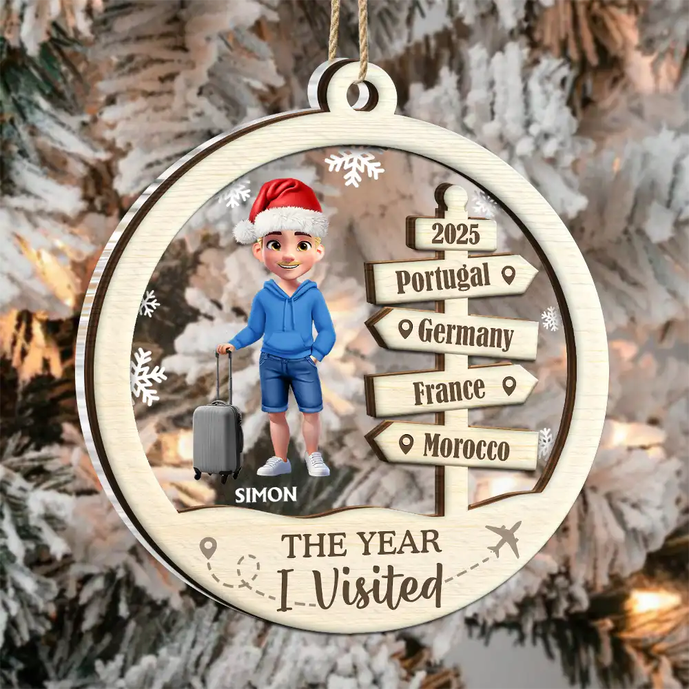 Christmas,Gift For Couples,Gift For Husband,Gift For Wife,Gift For Boyfriend,Gift For Girlfriend,Travel,Happy - The Year We Visited Travel Ornament - Personalized 2-Layered Mix Ornament
