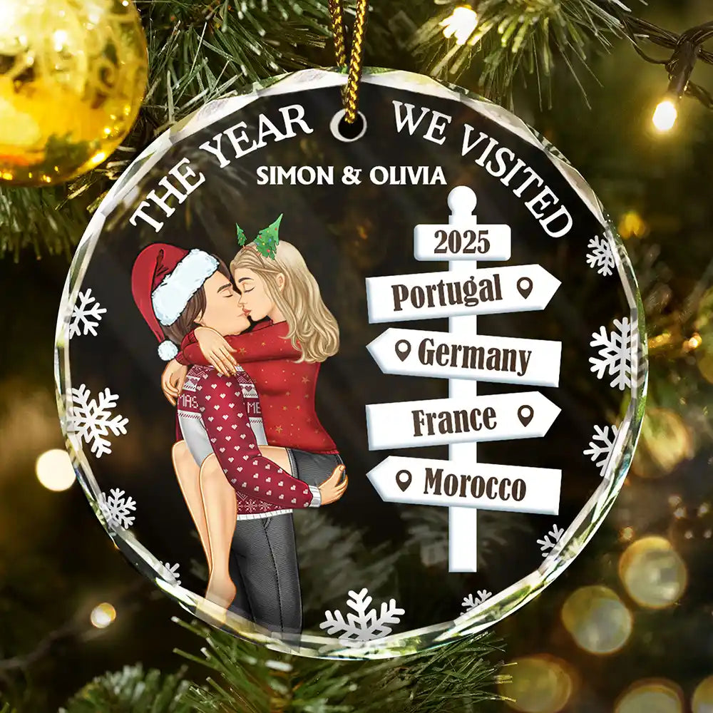 The Year We Visited Travel Ornament Side View - Personalized Circle Glass Ornament
