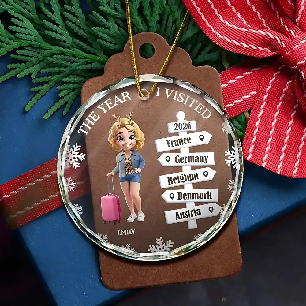 The Year We Visited Travel Ornament - Personalized Circle Glass Ornament