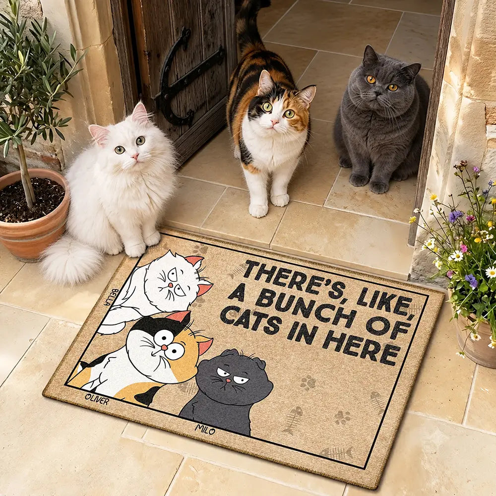 There's Like A Bunch Of Cats Funny Cartoon Cat - Gift For Cat Lovers - Personalized Doormat