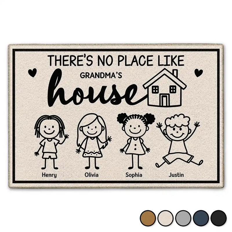 Gift For Grandma,Grandma,Grandkids,Gift For Grandpa,Grandpa - Grandkids,Gift For Grandparents - There's No Place Like Grandma House Stick Figure - Personalized Doormat