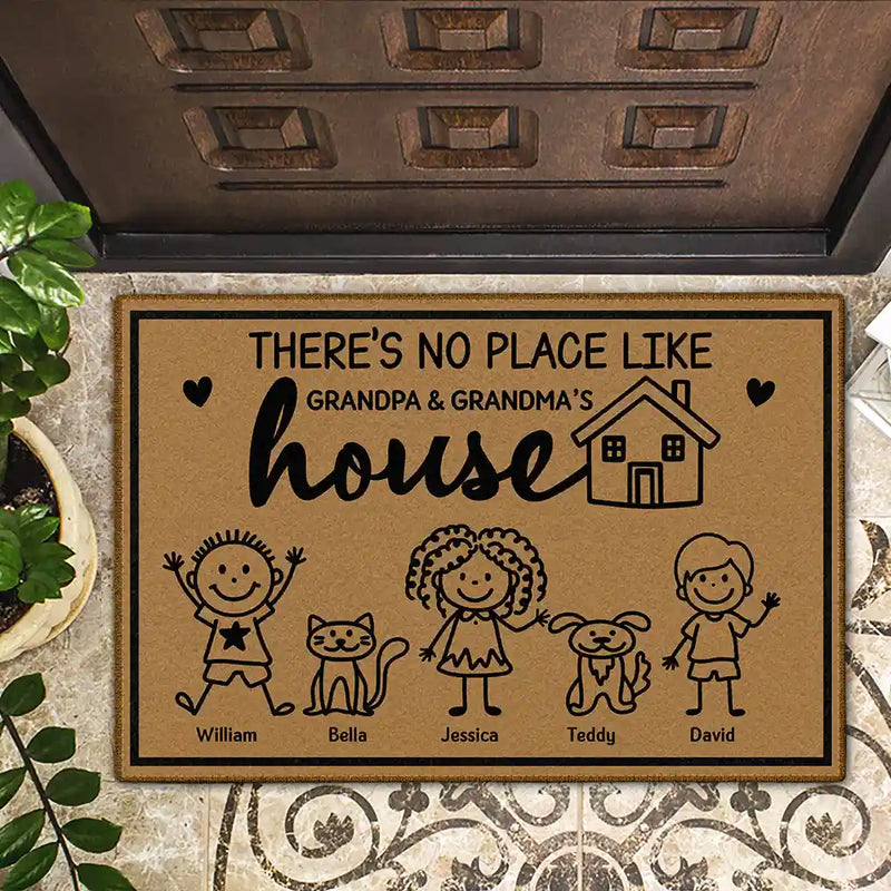 Gift For Grandma,Grandma,Grandkids,Gift For Grandpa,Grandpa - Grandkids,Gift For Grandparents - There's No Place Like Grandma House Stick Figure - Personalized Doormat
