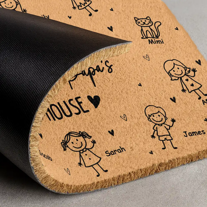 Gift For Grandpa,Gift For Grandma,Gift For Grandparents,Happy - There's No Place Like Grandma & Grandpa's House Stick Figures - Personalized Coconut Doormat