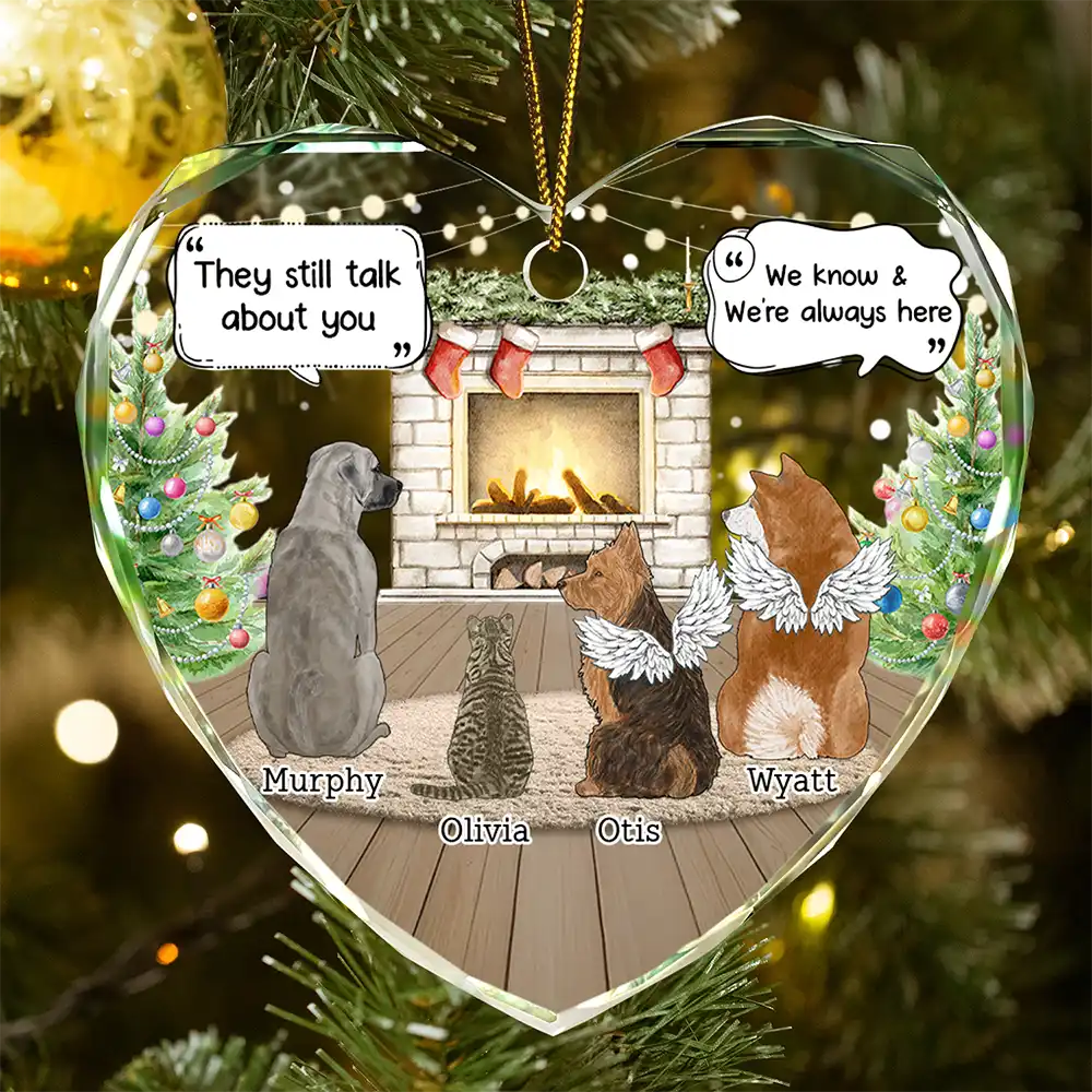 They Still Talk About You Cozy House - Personalized Heart Shaped Glass Ornament