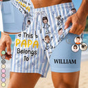 Adorable,Gift For Father,Beach,Custom Photo,Summer,Cut-Face Photo,Icon - Custom Photo This Dad Grandpa Belongs To Kids And Pets - Personalized Swim Trunks With Liner