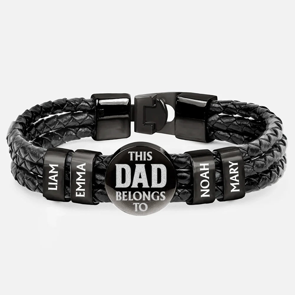 Gift For Father, Parents, Gift For Mother, Happy, Gift For Husband, Gift For Wife, Gift For Grandpa, Gift For Grandma - This Dad Belongs To - Personalized Leather Braided Bracelet