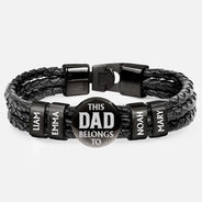 Gift For Father, Parents, Gift For Mother, Happy, Gift For Husband, Gift For Wife, Gift For Grandpa, Gift For Grandma - This Dad Belongs To - Personalized Leather Braided Bracelet