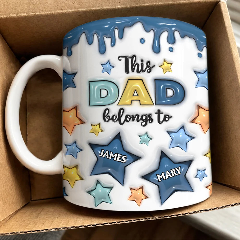 Gift For Father,Gift For Grandpa,Happy,Icon,Proud - This Dad Grandpa Belongs To - 3D Inflated Effect Printed, Personalized White Edge-to-Edge Mug